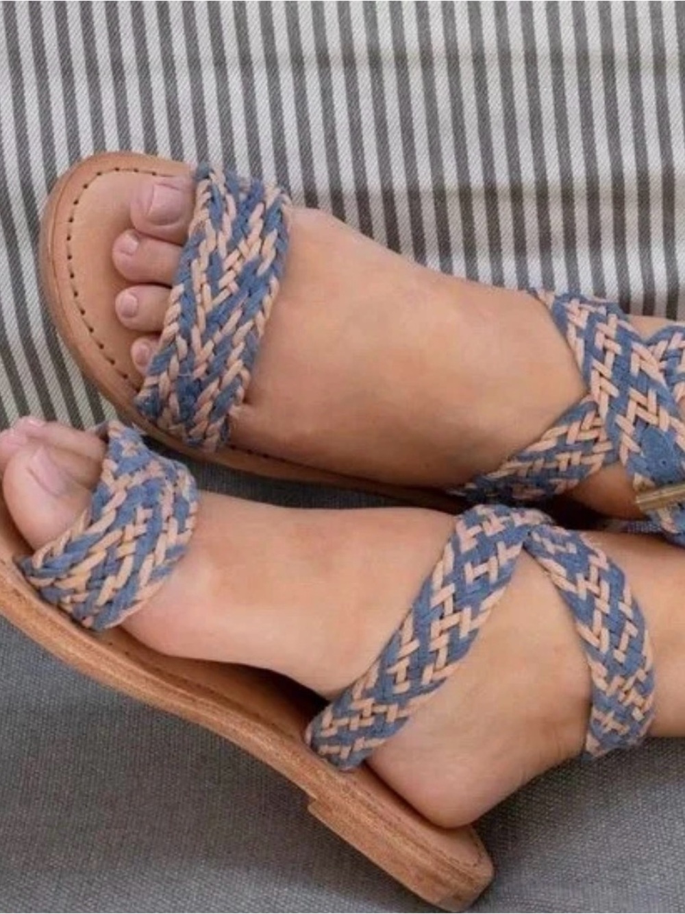 Revolve L Space Bora Bora Daisy Braided Per Blue & Beige Women's Leather Sandals